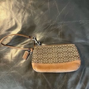 Coach Tan Signature Monogram Wristlet with Leather Accents